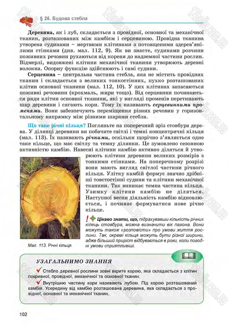 Сторінка 102 - Підручник Біологія 6 клас Л.І. Остапченко, П.Г. Балан, Н.Ю. Матяш 2014