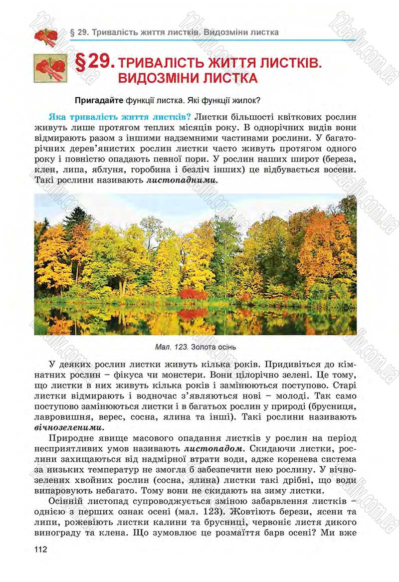 Сторінка 112 - Підручник Біологія 6 клас Л.І. Остапченко, П.Г. Балан, Н.Ю. Матяш 2014