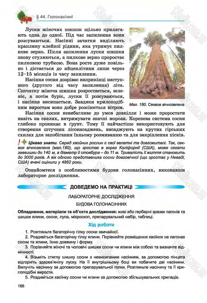 Сторінка 166 - Підручник Біологія 6 клас Л.І. Остапченко, П.Г. Балан, Н.Ю. Матяш 2014