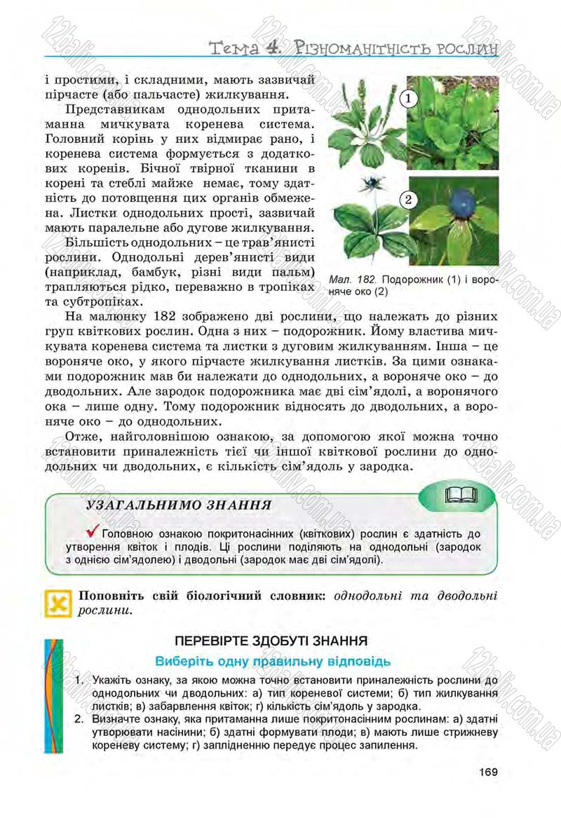 Сторінка 169 - Підручник Біологія 6 клас Л.І. Остапченко, П.Г. Балан, Н.Ю. Матяш 2014