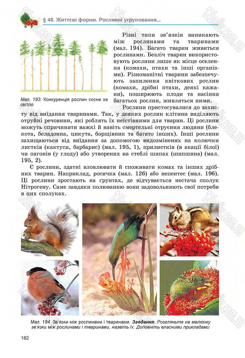 Сторінка 182 - Підручник Біологія 6 клас Л.І. Остапченко, П.Г. Балан, Н.Ю. Матяш 2014