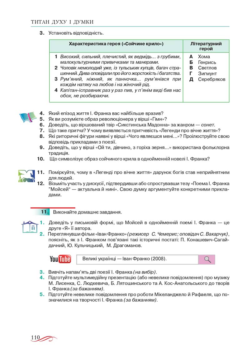 Сторінка 110 - Підручник Українська література 10 клас О.М. Авраменко, В.І. Пахаренко 2018