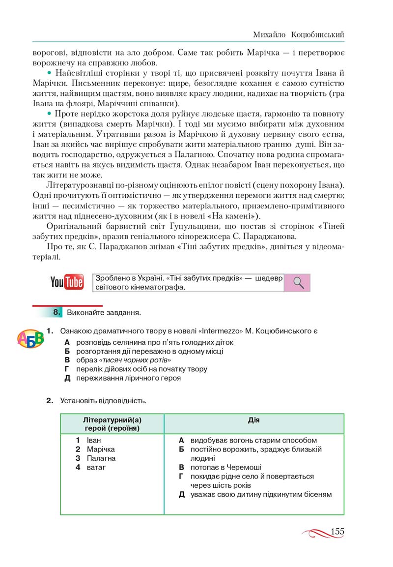 Сторінка 155 - Підручник Українська література 10 клас О.М. Авраменко, В.І. Пахаренко 2018