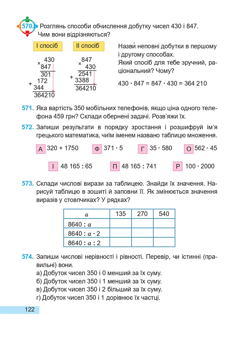 Сторінка 122 - Підручник Математика 4 клас А. Заїка, С. Тарнавська 2021 - Частина 2