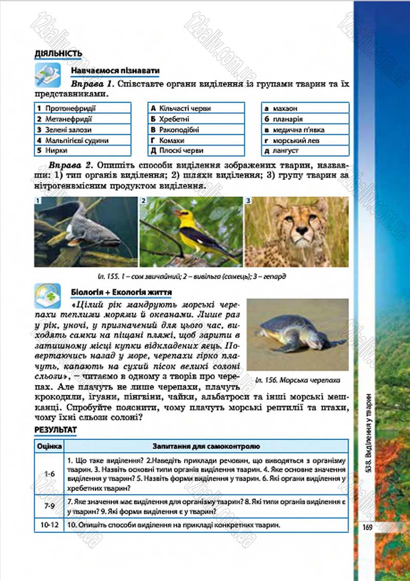 Сторінка 169 - Підручник Біологія 7 клас В.І. Соболь 2015