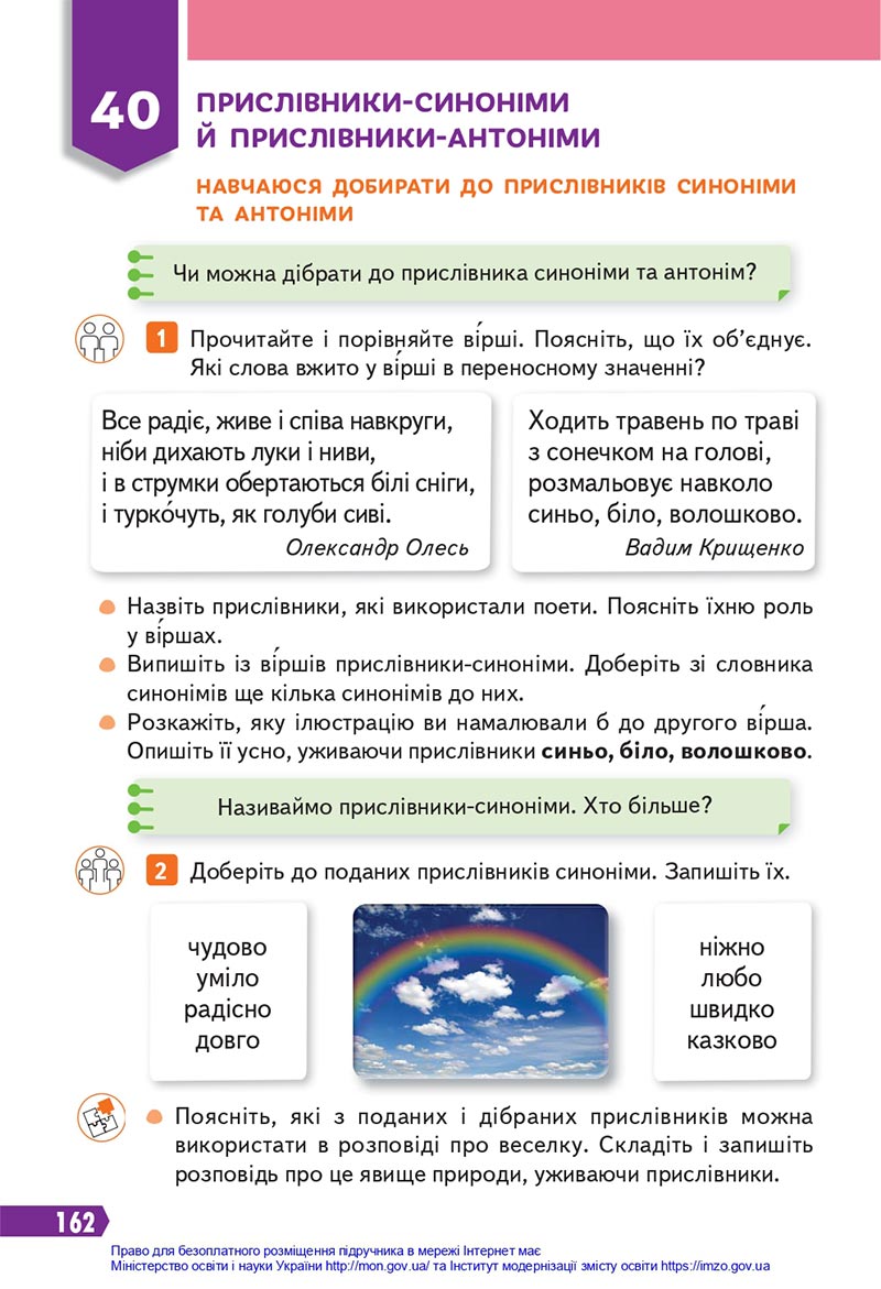Сторінка 162 - Підручник Українська мова 4 клас Вашуленко 2021 - Частина 1 - скачати