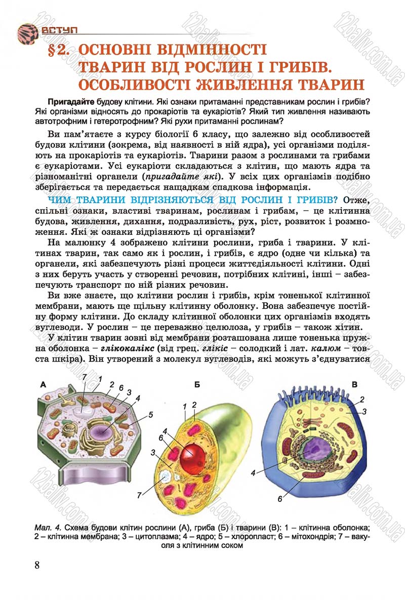 Сторінка 8 - Підручник Біологія 7 клас Остапченко 2015 - скачати онлайн