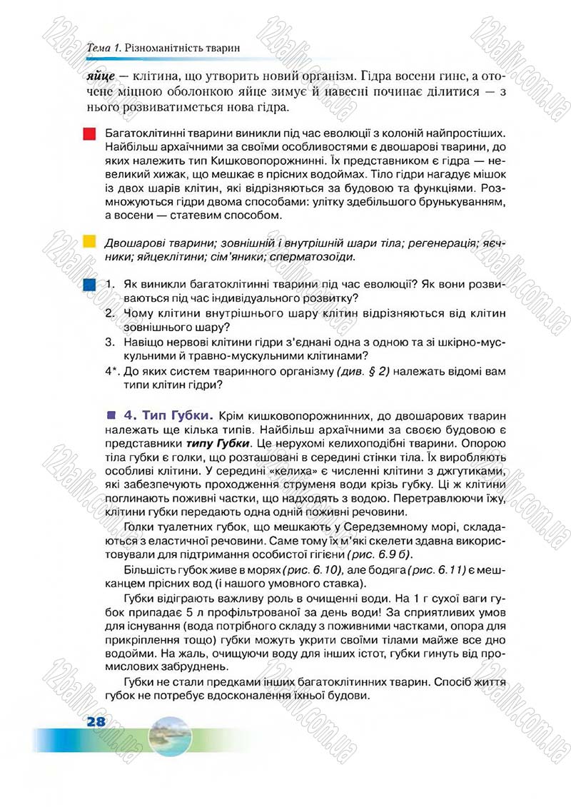 Сторінка 28 - Підручник Біологія 7 клас Д. А. Шабанов,  М. О. Кравченко 2015