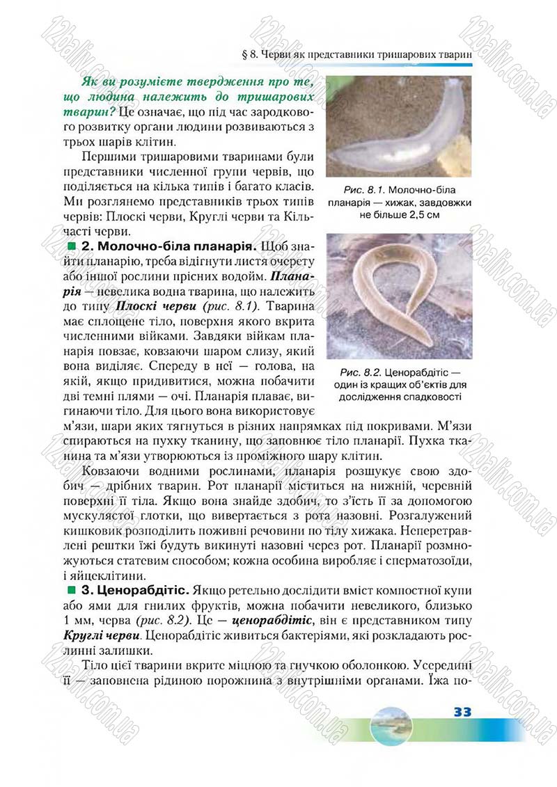 Сторінка 33 - Підручник Біологія 7 клас Д. А. Шабанов,  М. О. Кравченко 2015