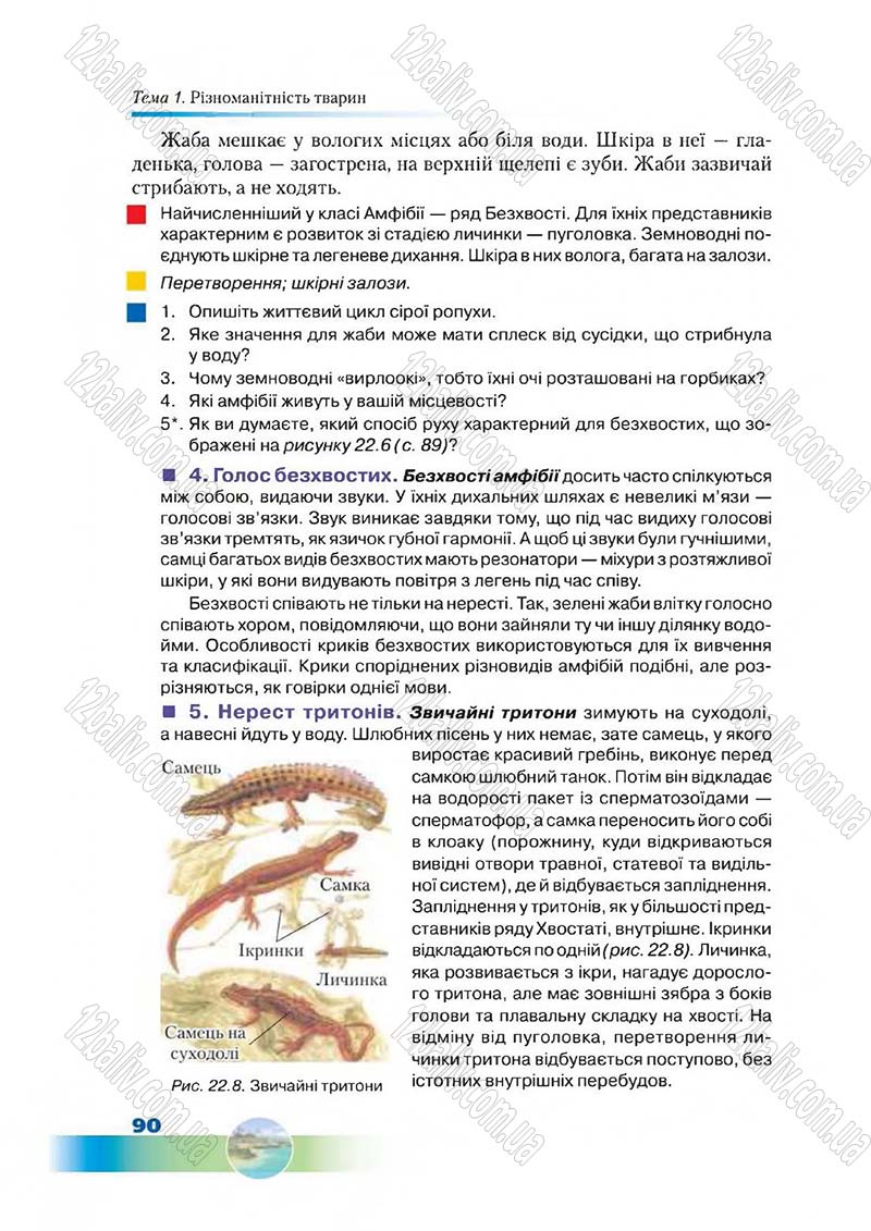 Сторінка 90 - Підручник Біологія 7 клас Д. А. Шабанов,  М. О. Кравченко 2015