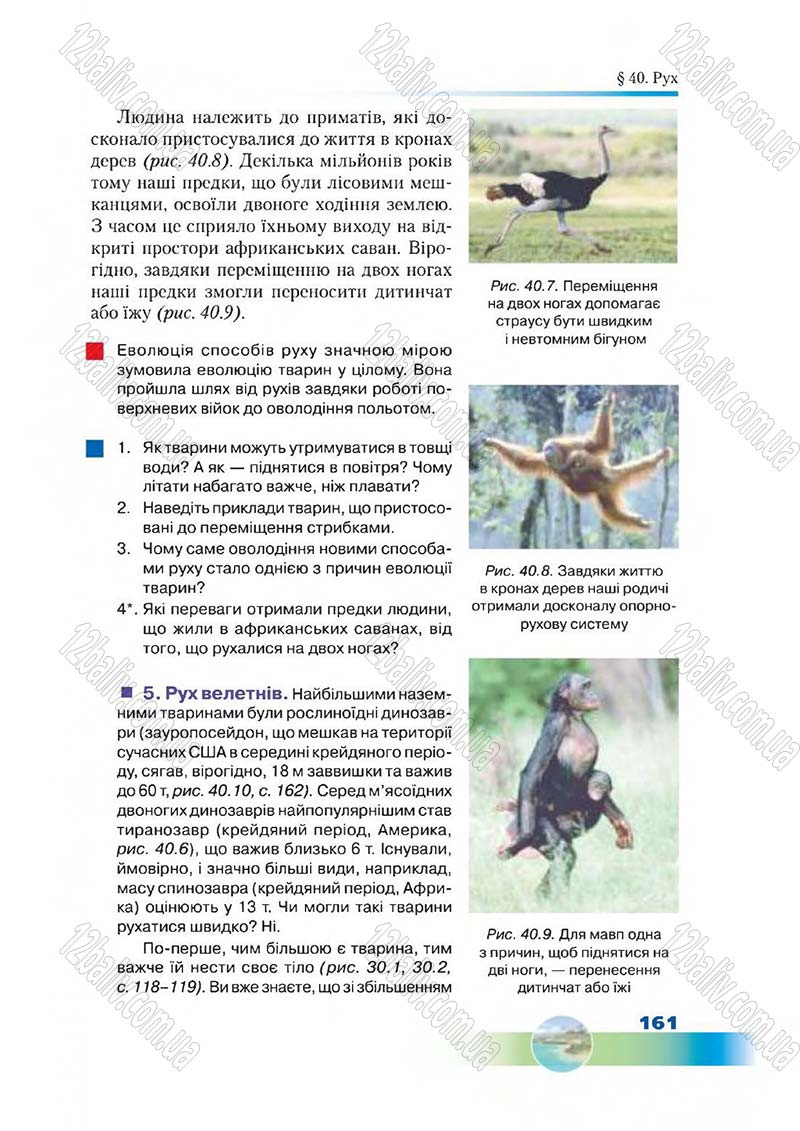 Сторінка 161 - Підручник Біологія 7 клас Д. А. Шабанов,  М. О. Кравченко 2015