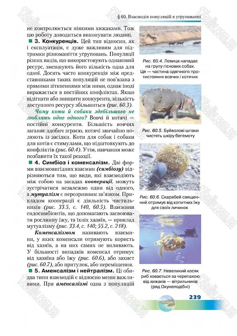 Сторінка 239 - Підручник Біологія 7 клас Д. А. Шабанов,  М. О. Кравченко 2015