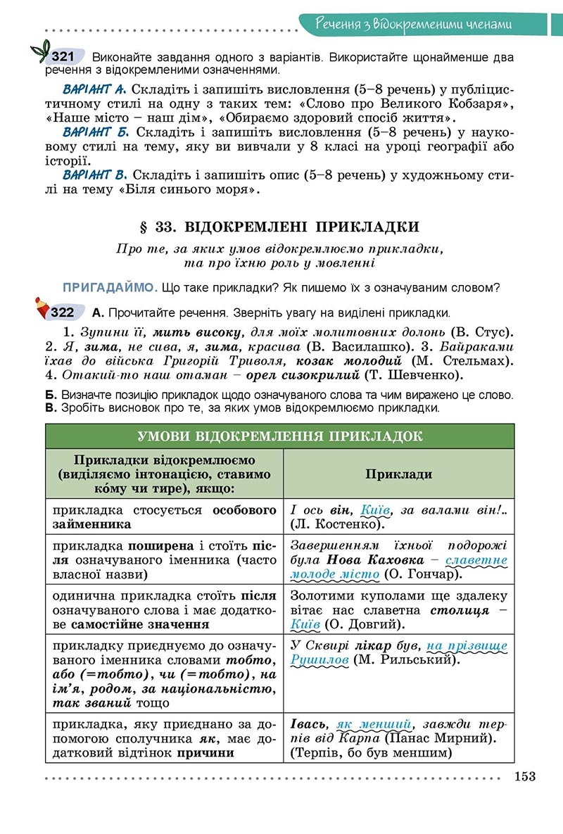 Сторінка 153 - Підручник Українська мова 8 клас Заболотний 2021 - скачати онлайн