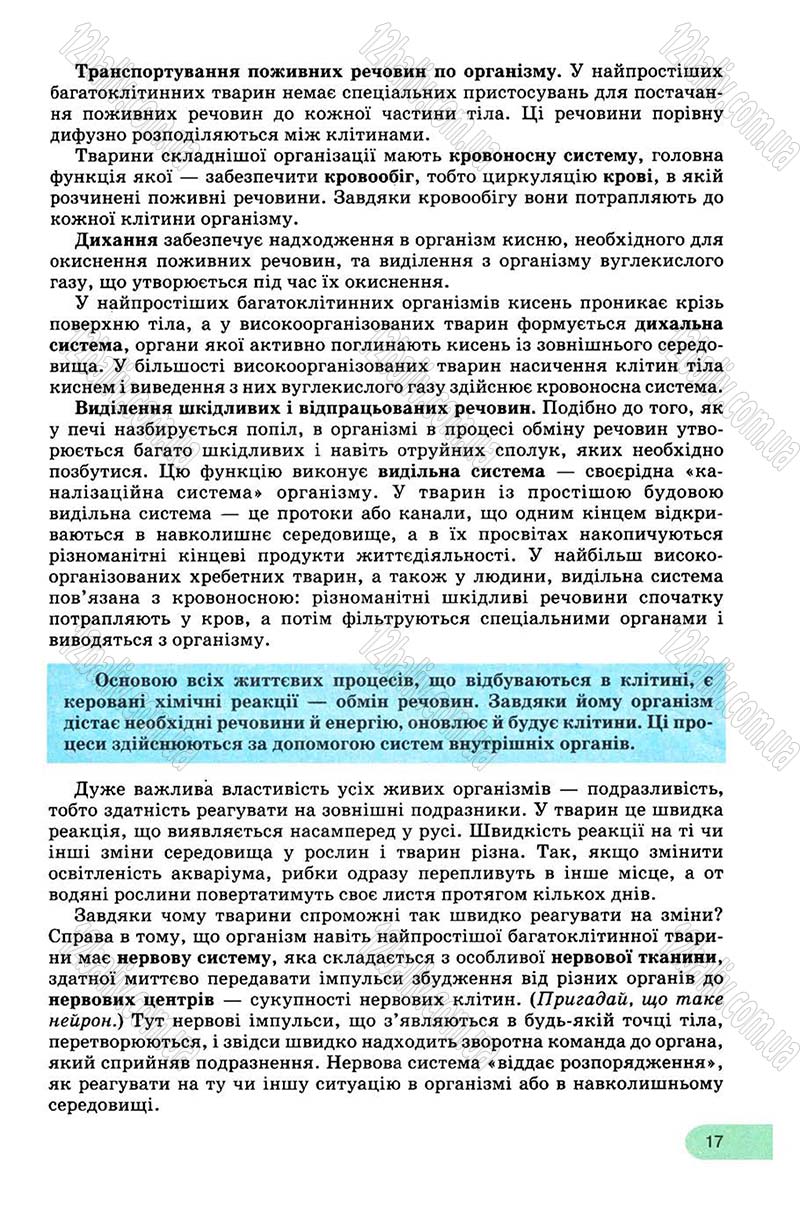 Сторінка 17 - Підручник Біологія 8 клас С.В. Межжерін, Я.О. Межжеріна 2008