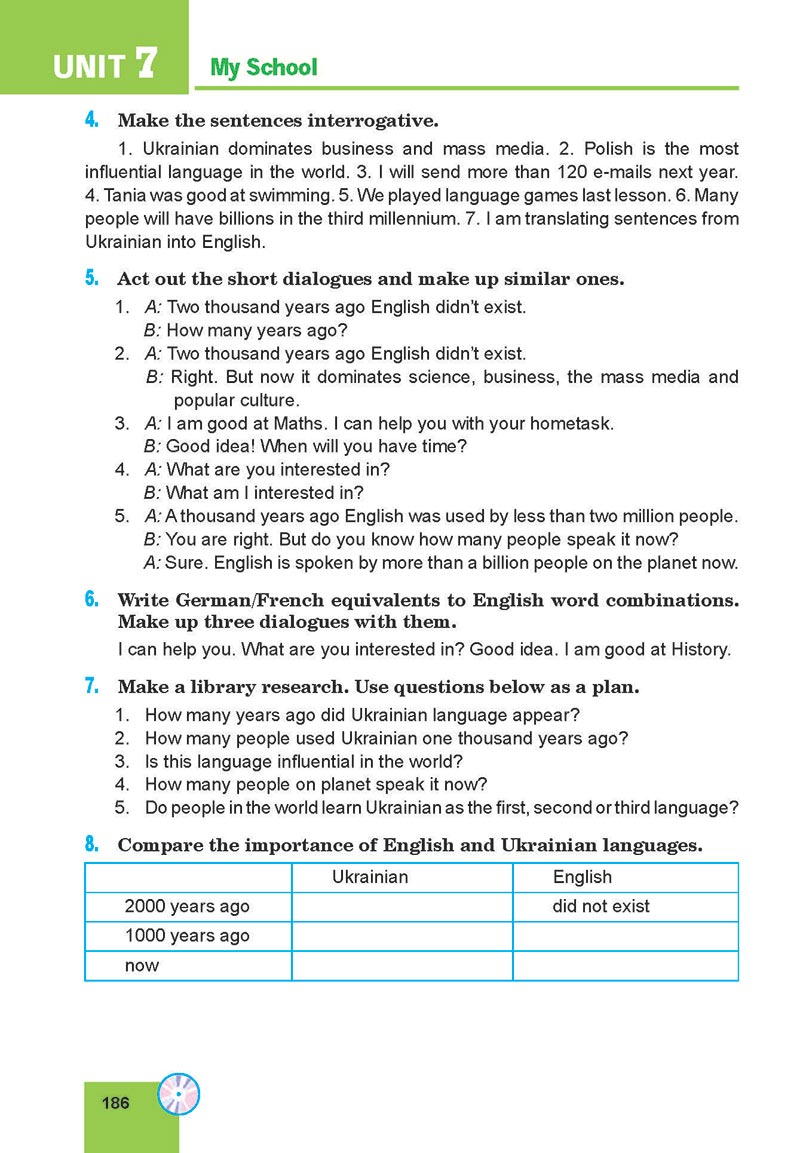 Сторінка 186 - Підручник Англійська мова 8 клас Кучма 2021 - 4-й рік навчання