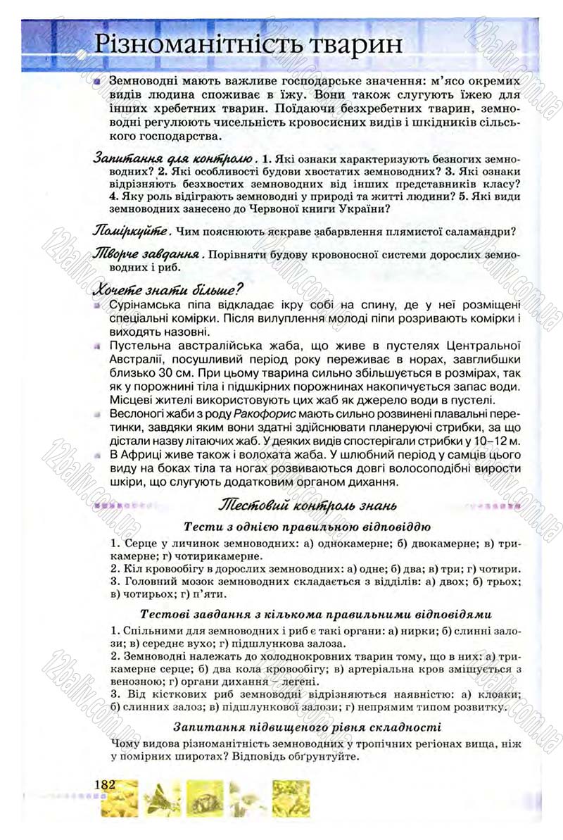 Сторінка 182 - Підручник Біологія 8 клас В.В. Серебряков, П.Г. Балан 2008