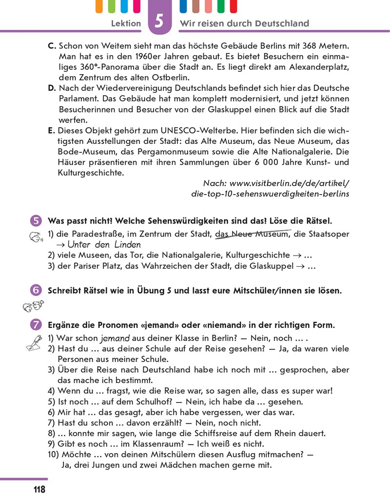 Сторінка 118 - Підручник Німецька мова 8 клас Сотникова 2021 - 4-й рік навчання - скачати онлайн