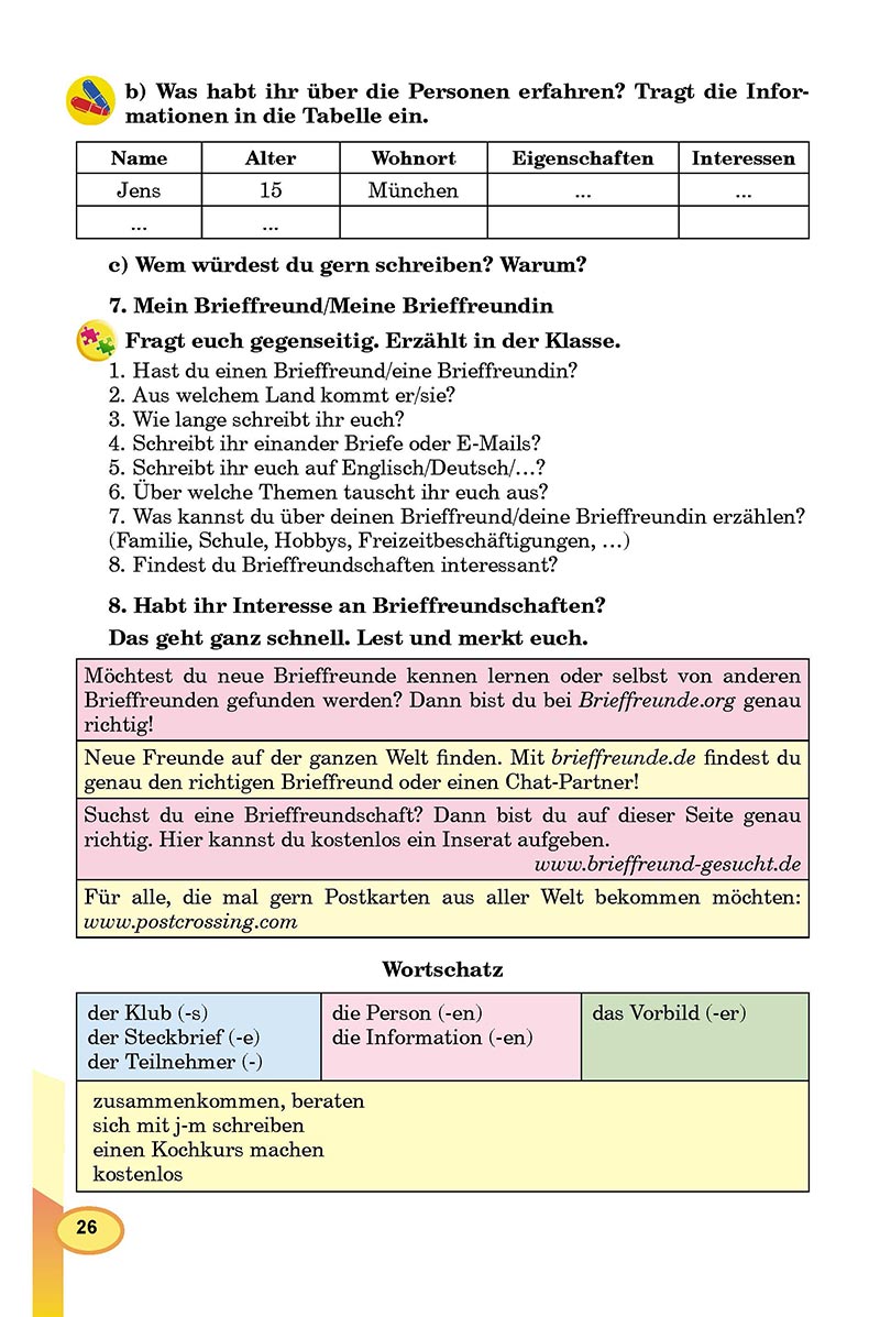 Сторінка 26 - Підручник Німецька мова 8 клас Л.В. Горбач 2021 - З поглибленим вивченням - скачати онлайн