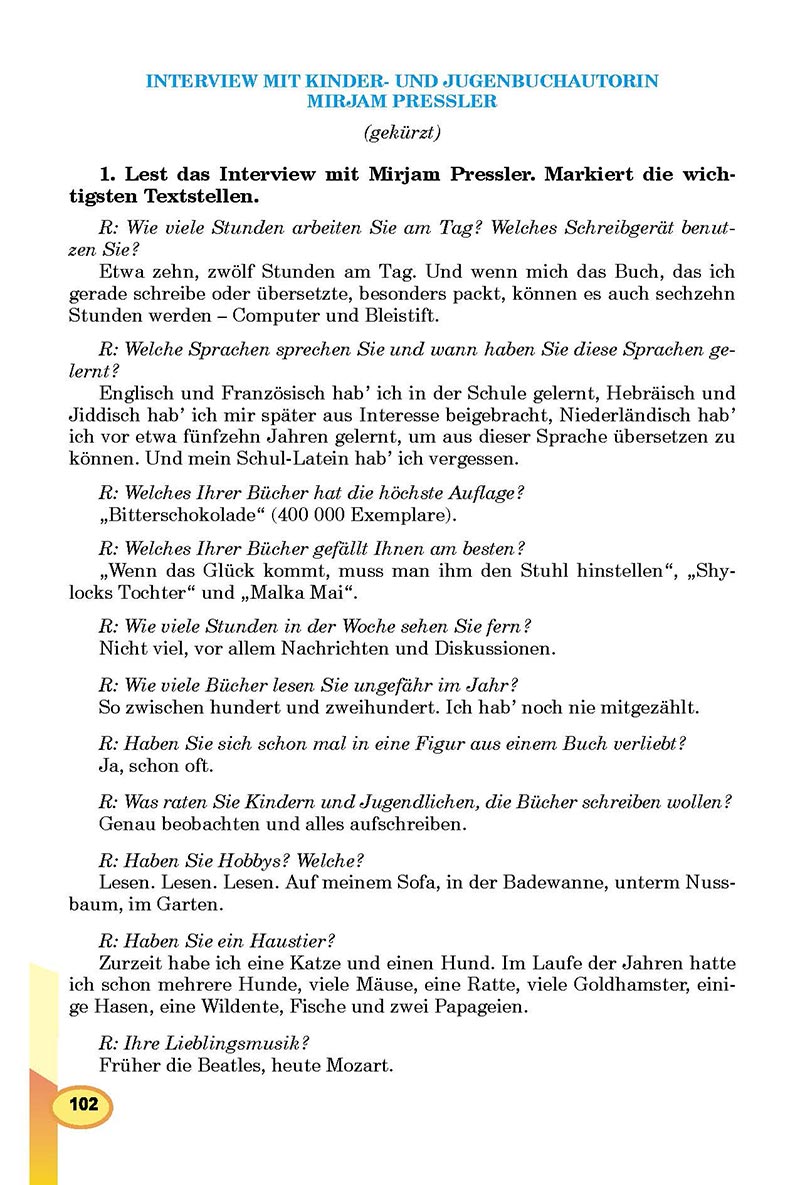 Сторінка 102 - Підручник Німецька мова 8 клас Л.В. Горбач 2021 - З поглибленим вивченням - скачати онлайн
