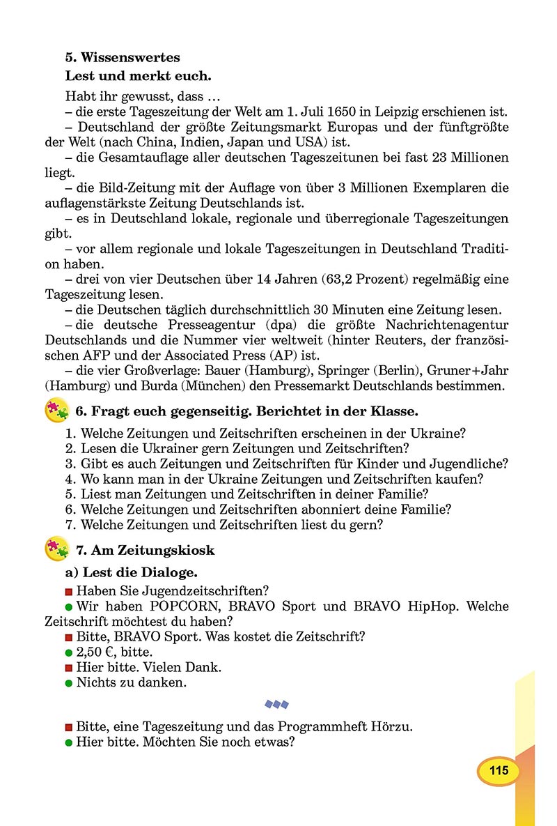 Сторінка 115 - Підручник Німецька мова 8 клас Л.В. Горбач 2021 - З поглибленим вивченням - скачати онлайн