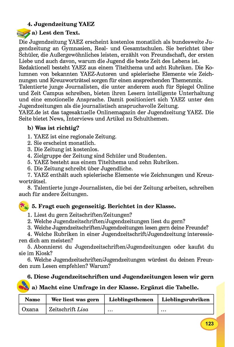 Сторінка 123 - Підручник Німецька мова 8 клас Л.В. Горбач 2021 - З поглибленим вивченням - скачати онлайн