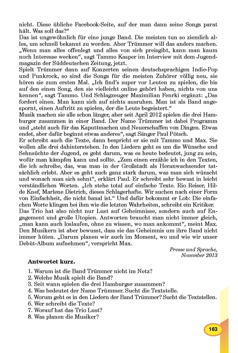 Сторінка 163 - Підручник Німецька мова 8 клас Л.В. Горбач 2021 - З поглибленим вивченням - скачати онлайн