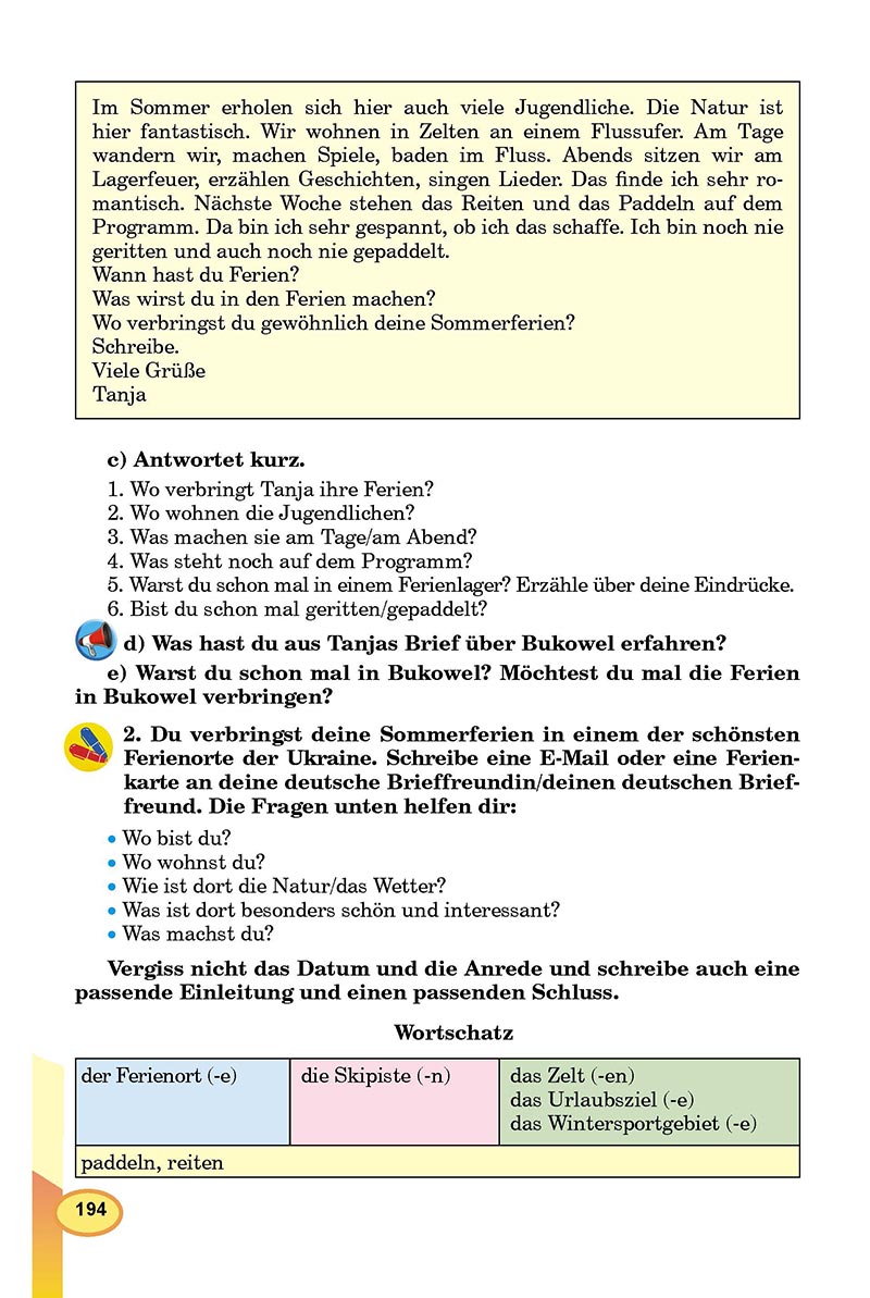 Сторінка 194 - Підручник Німецька мова 8 клас Л.В. Горбач 2021 - З поглибленим вивченням - скачати онлайн