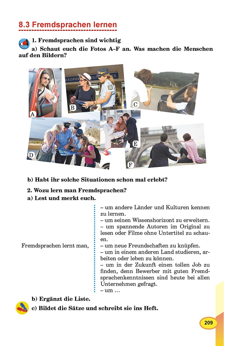 Сторінка 209 - Підручник Німецька мова 8 клас Л.В. Горбач 2021 - З поглибленим вивченням - скачати онлайн