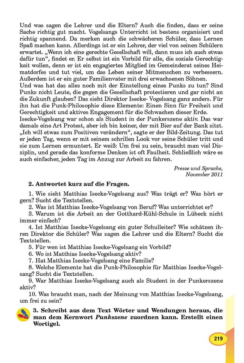 Сторінка 219 - Підручник Німецька мова 8 клас Л.В. Горбач 2021 - З поглибленим вивченням - скачати онлайн