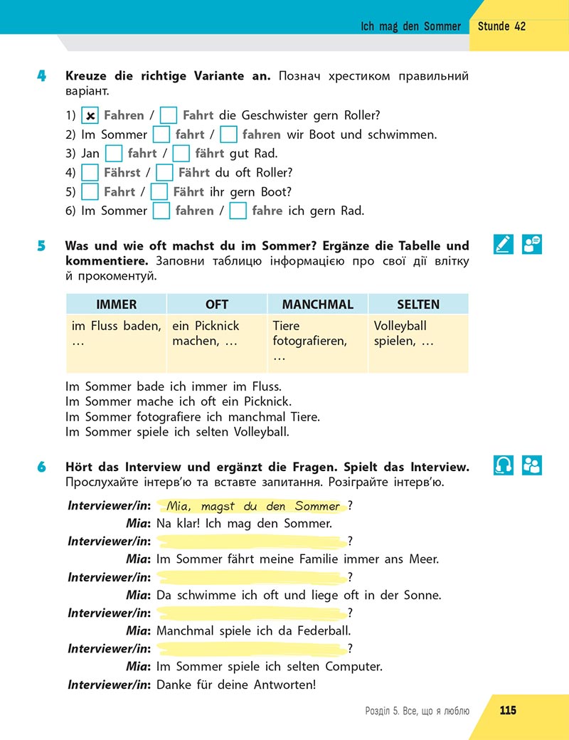 Сторінка 115 - Підручник Німецька мова 5 клас Сотникова 2022 - 1-й рік навчання