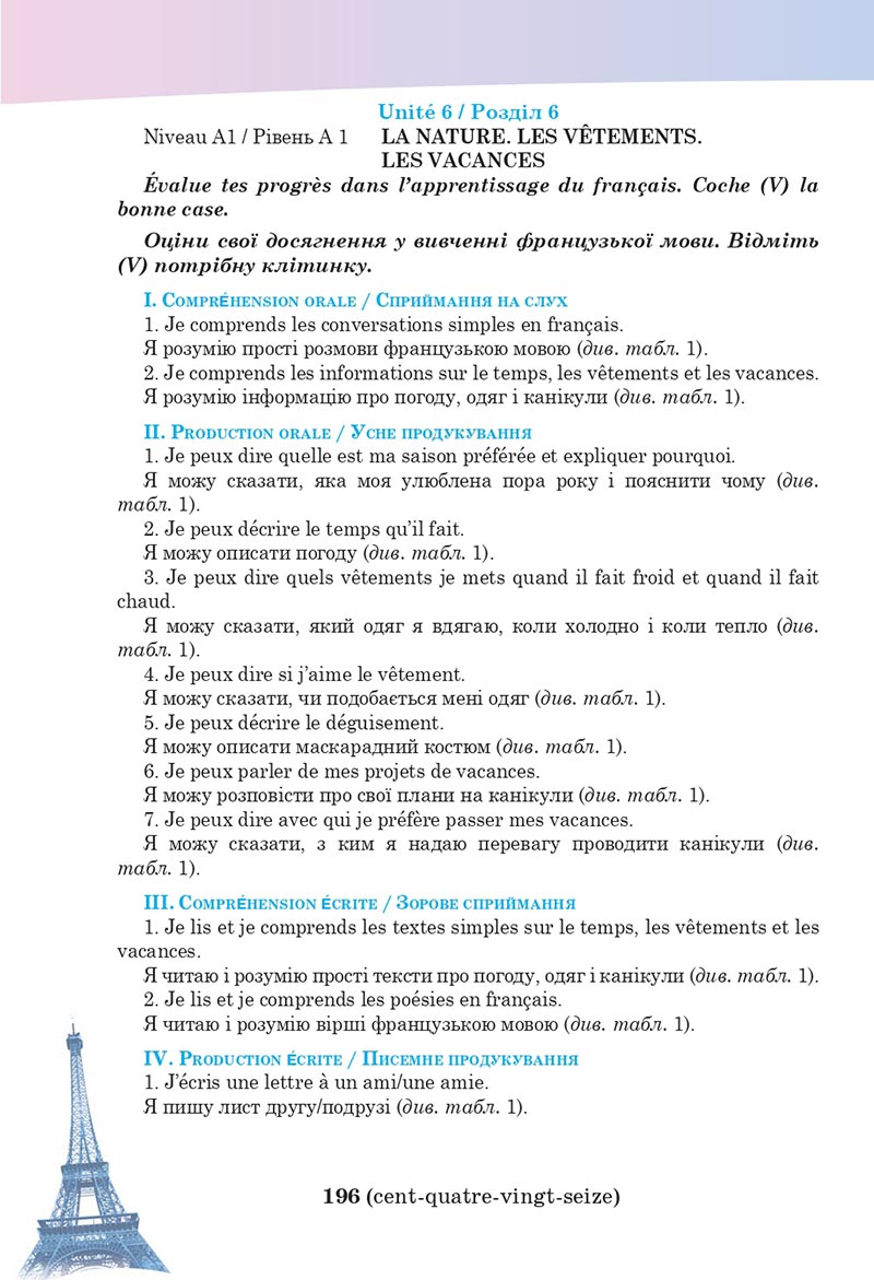 Сторінка 196 - Підручник Французька мова 5 клас Чумак 2022 - 1-й рік навчання