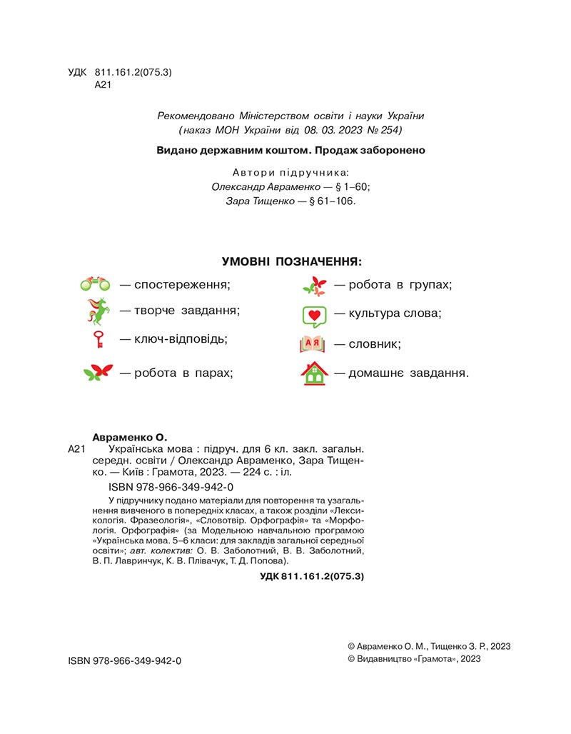 Сторінка 2 - Підручник Українська мова 6 клас Авраменко 2023 НУШ