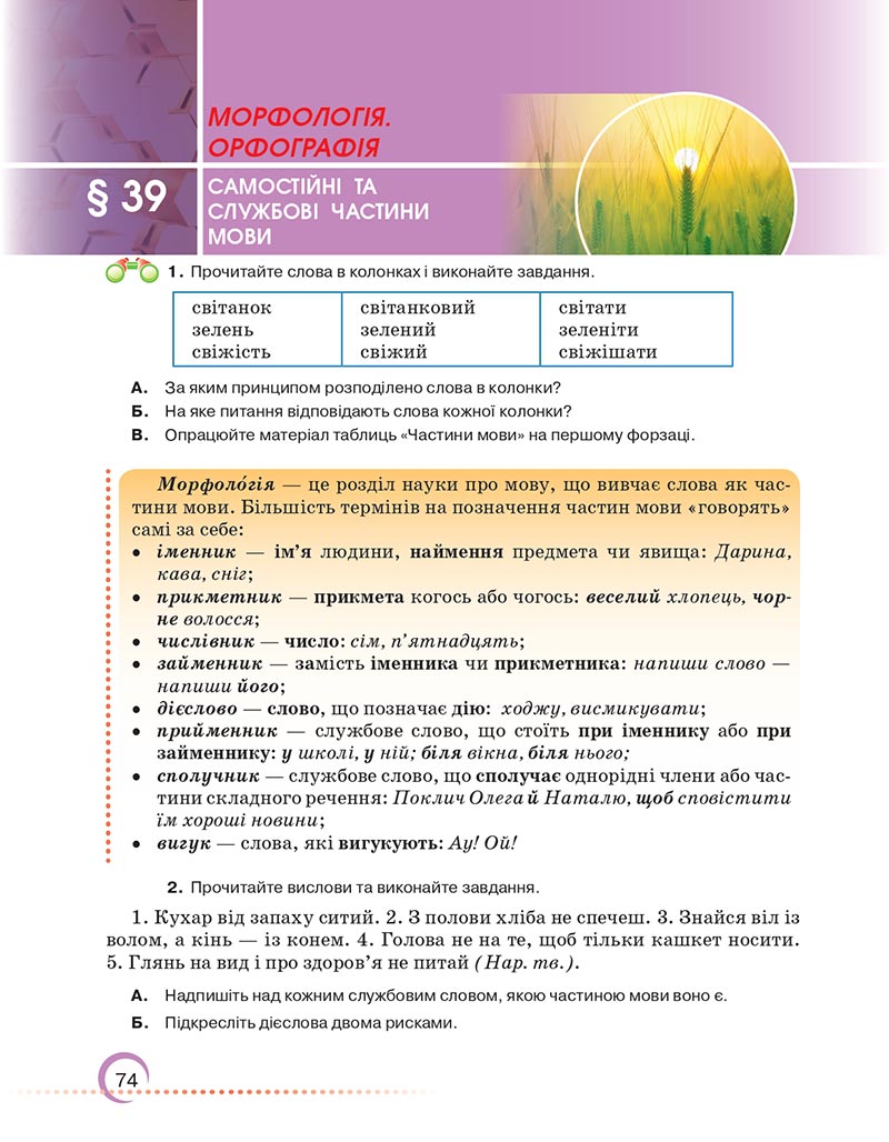 Сторінка 74 - Підручник Українська мова 6 клас Авраменко 2023 НУШ