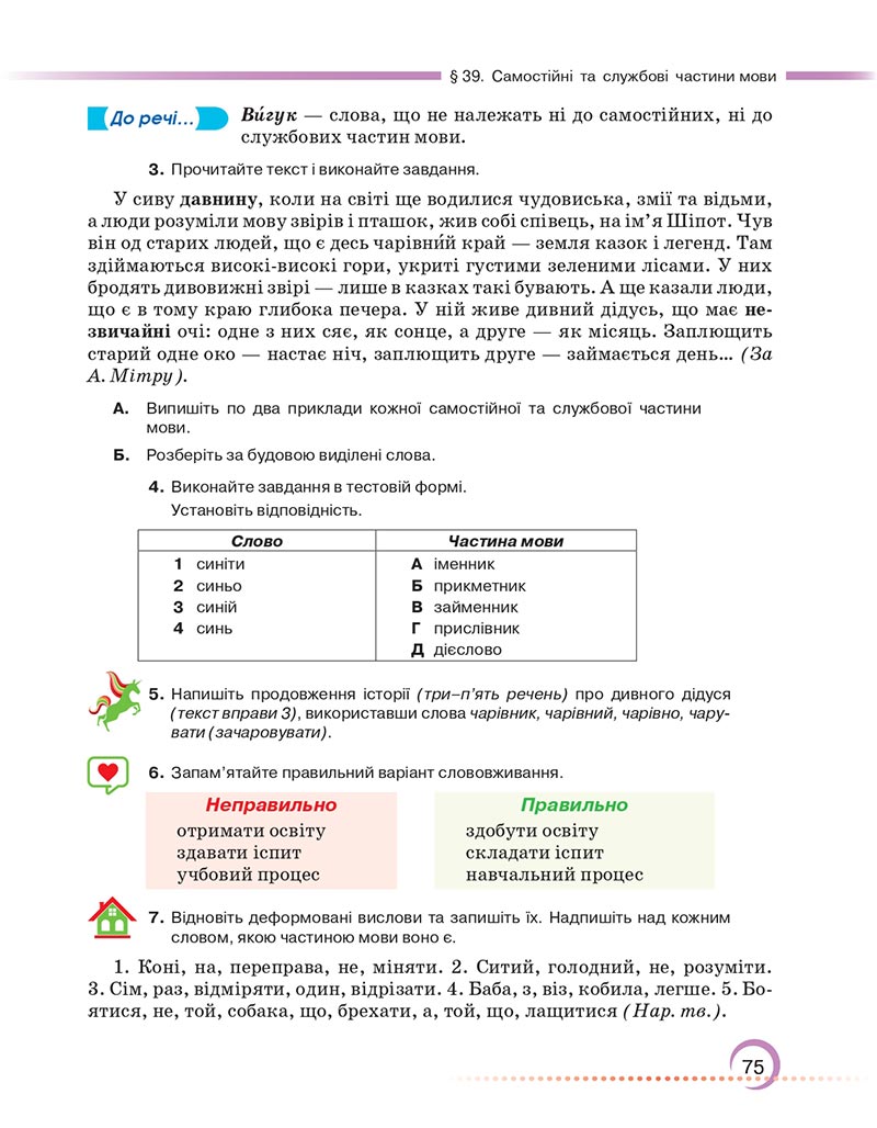 Сторінка 75 - Підручник Українська мова 6 клас Авраменко 2023 НУШ