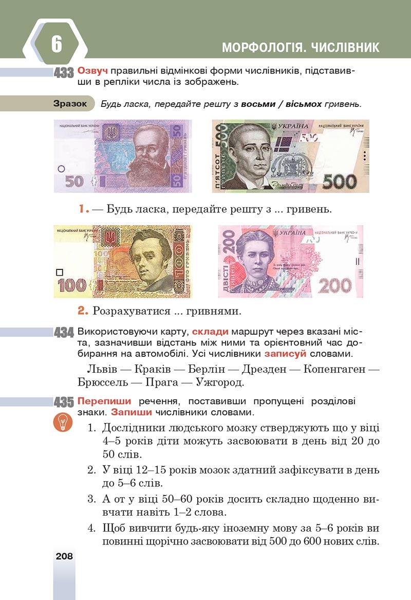 Сторінка 208 - Підручник Українська мова 6 клас Онатій 2023 НУШ