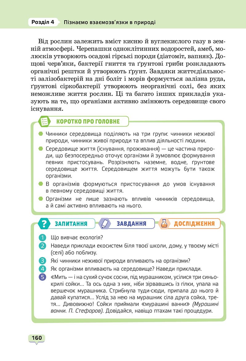 Сторінка 160 - Підручник Пізнаємо природу 6 клас Біда 2023 НУШ