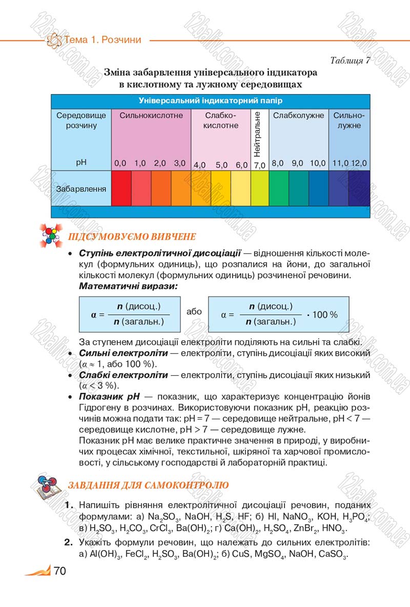 Сторінка 70 - Підручник Хімія 9 клас М.М. Савчин 2017