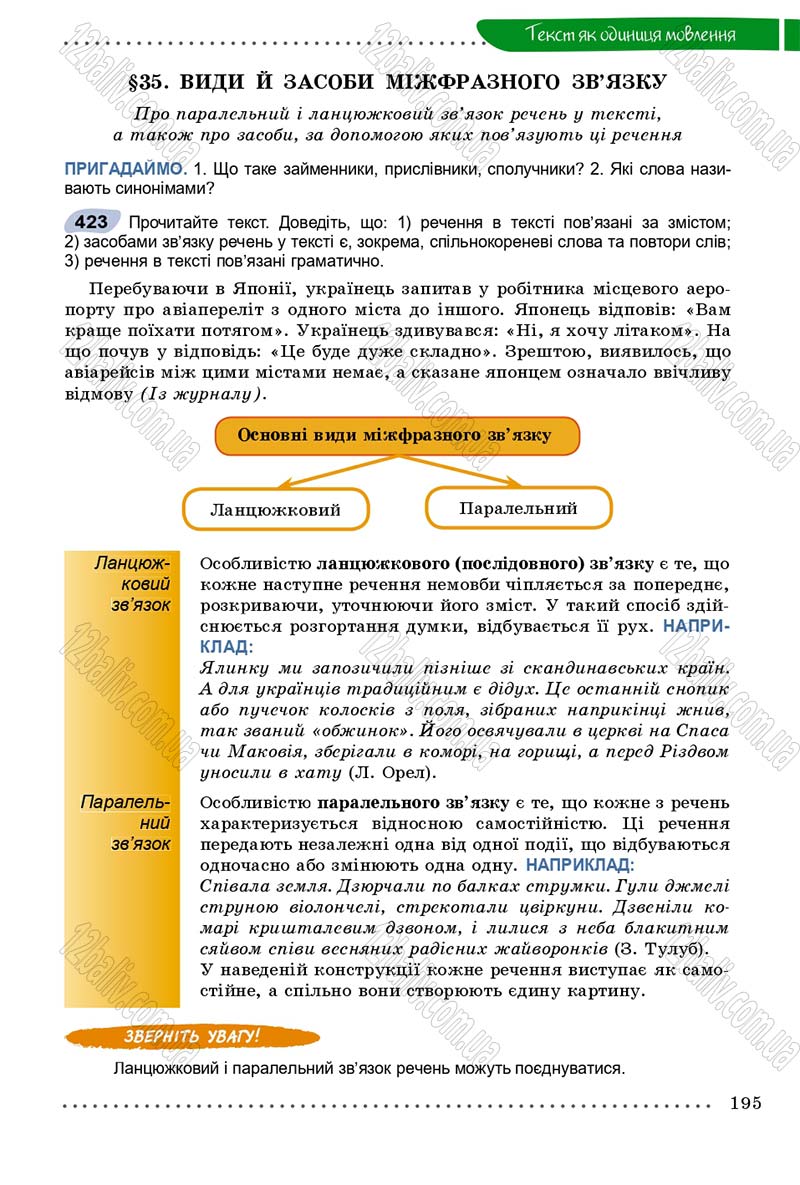 Сторінка 195 - Підручник Українська мова 9 клас Заболотний 2017 - скачати онлайн