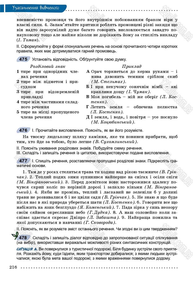 Сторінка 216 - Підручник Українська мова 9 клас Заболотний 2017 - скачати онлайн