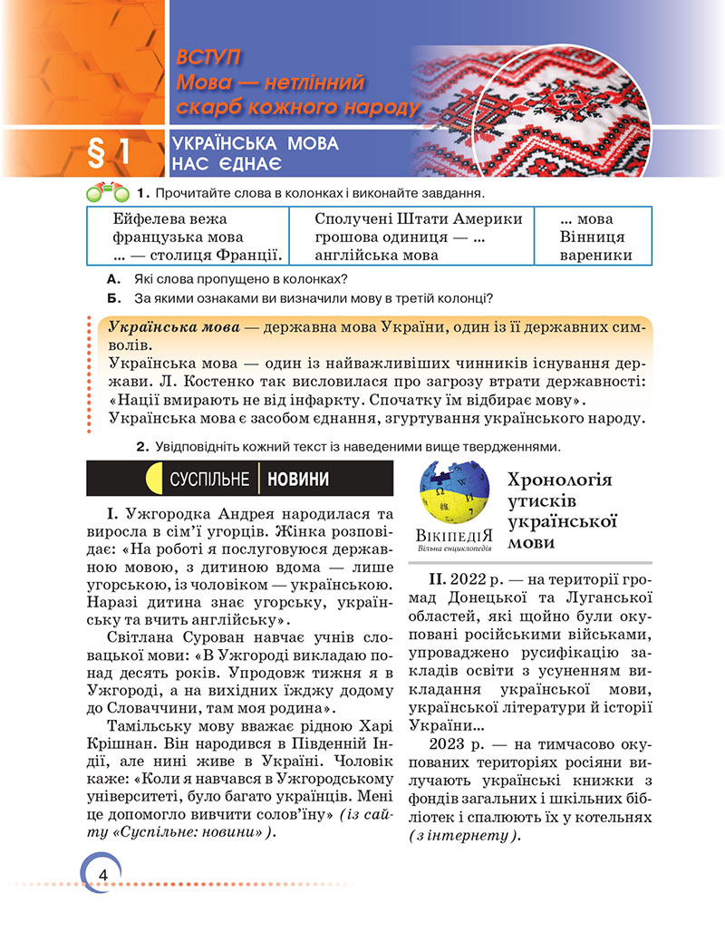 Сторінка 4 - Підручник Українська мова 7 клас Авраменко Тищенко 2024