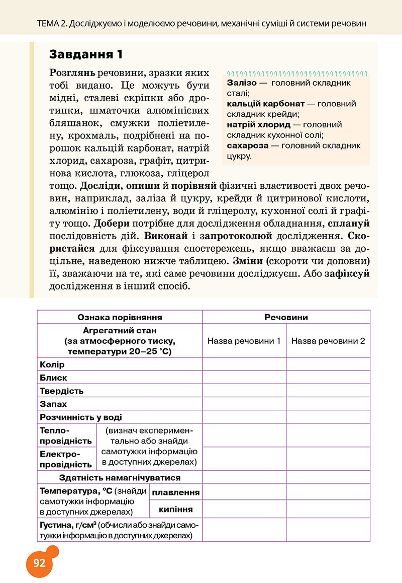 Сторінка 92 - Підручник Хімія 7 клас Лашевська 2024 - НУШ