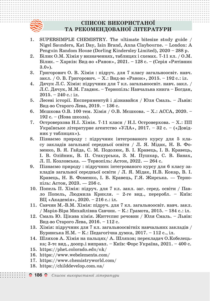 Сторінка 186 - Підручник Хімія 7 клас Мідак Кузишин 2024 - НУШ