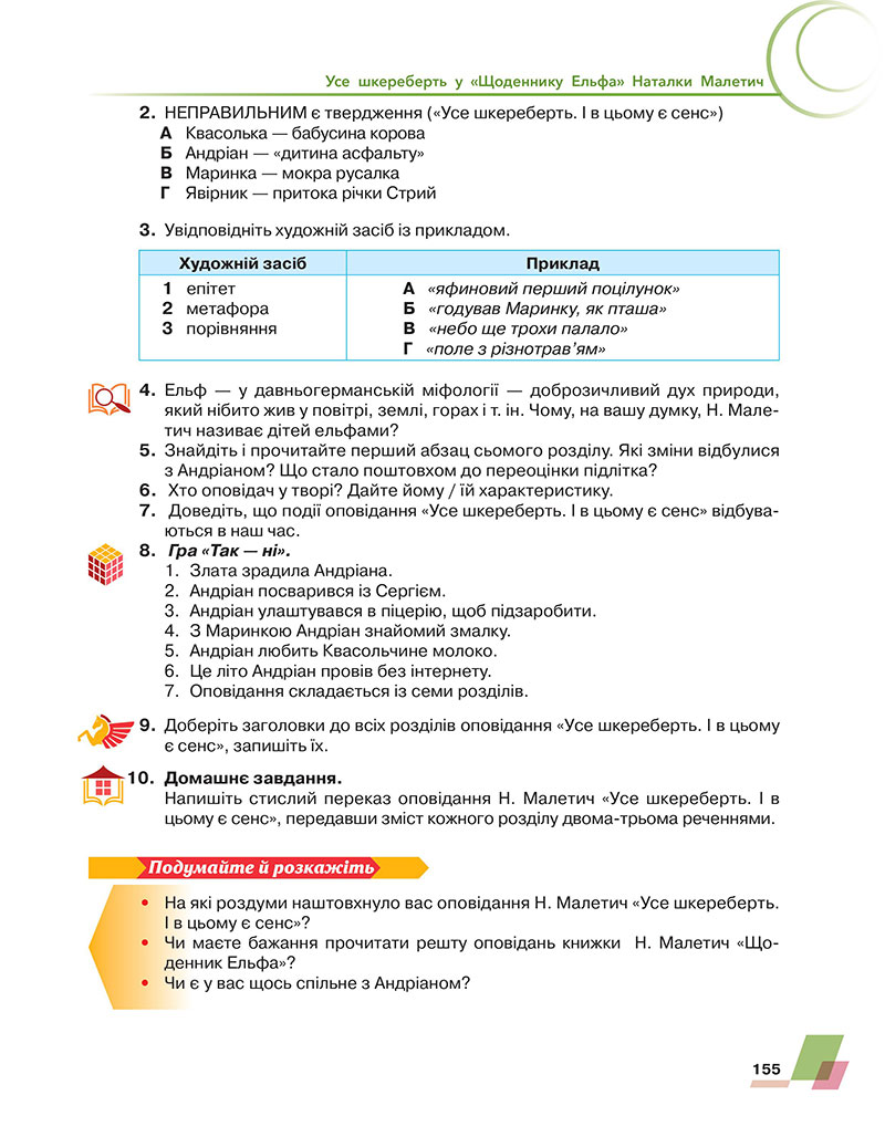 Сторінка 155 - Підручник Українська література 7 клас Авраменко 2024 - НУШ