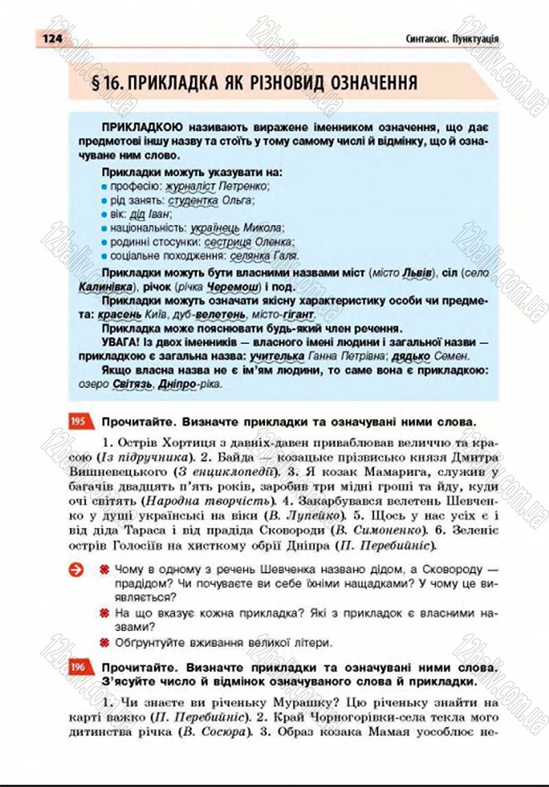 Сторінка 124 - Підручник Українська мова 8 клас Глазова 2016 - скачати