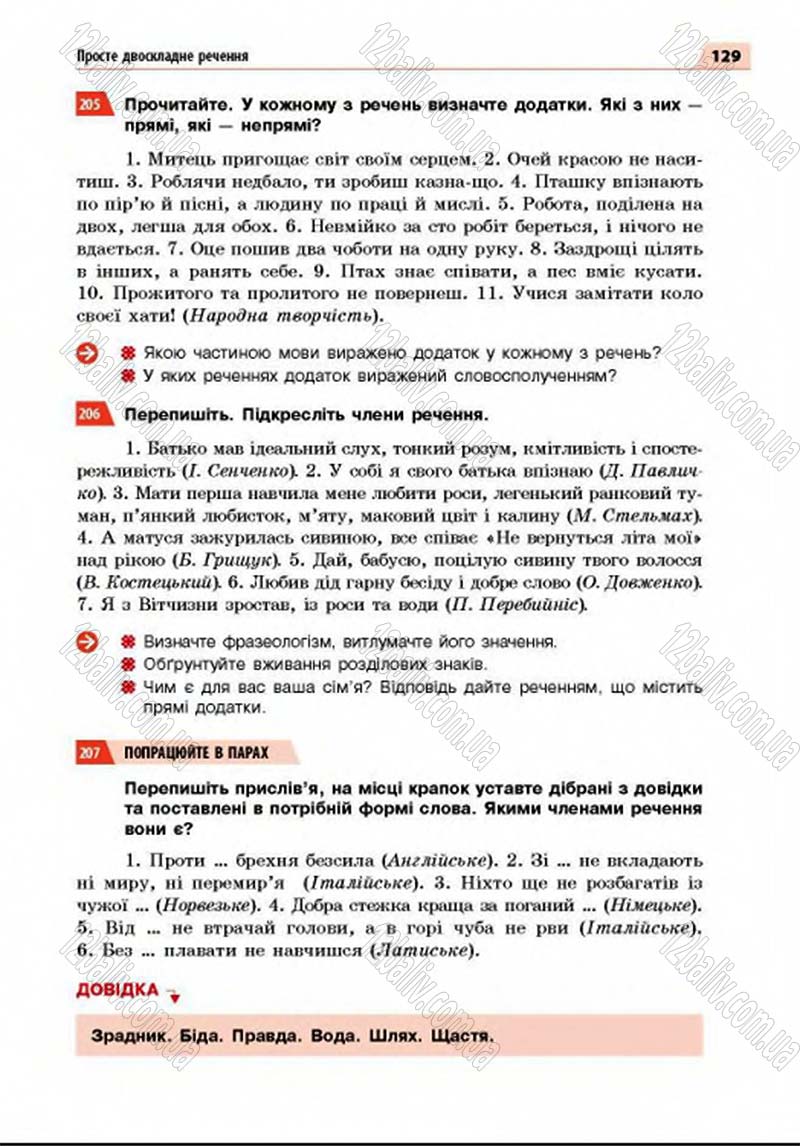 Сторінка 129 - Підручник Українська мова 8 клас Глазова 2016 - скачати