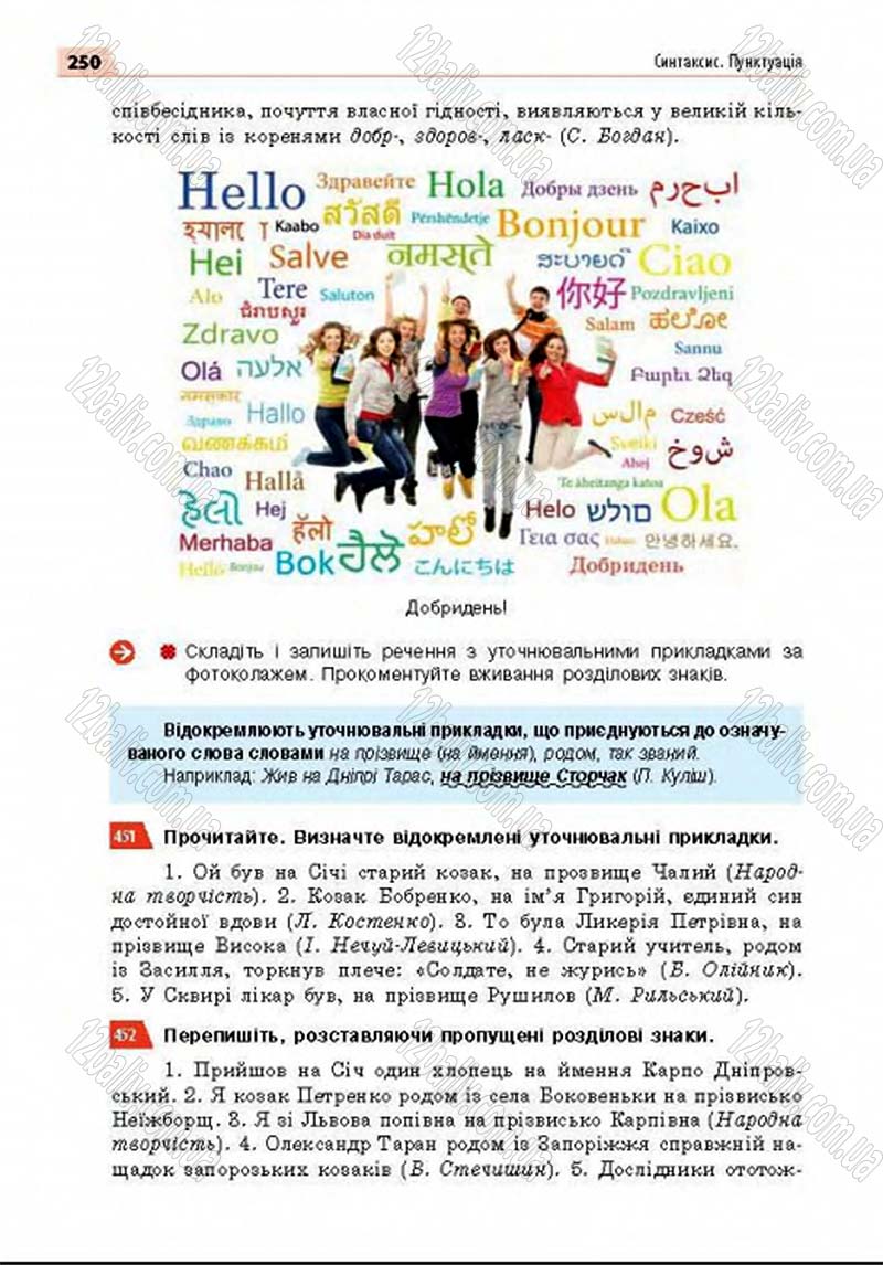 Сторінка 250 - Підручник Українська мова 8 клас Глазова 2016 - скачати