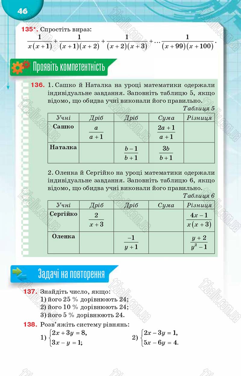 Сторінка 46 - Підручник Алгебра 8 клас Н.А. Тарасенкова, І.М. Богатирьова, О.М. Коломієць 2016