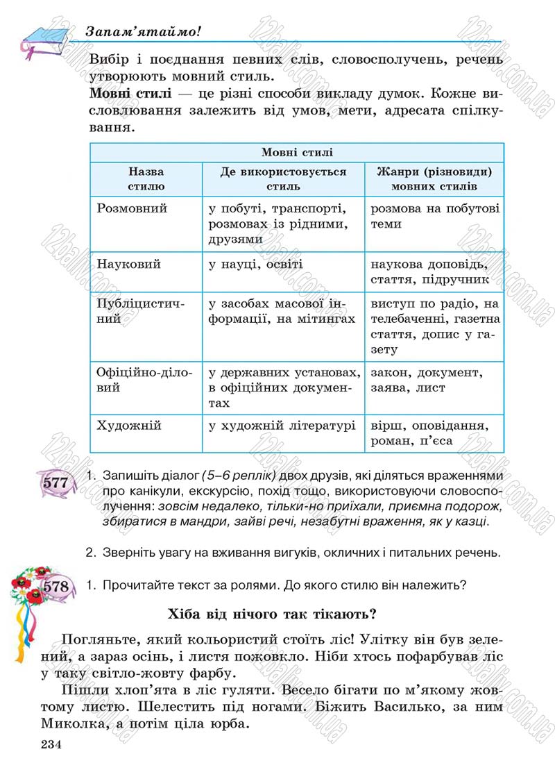 Сторінка 234 - Підручник Українська мова 5 клас С.Я. Єрмоленко, В.Т. Сичова 2013