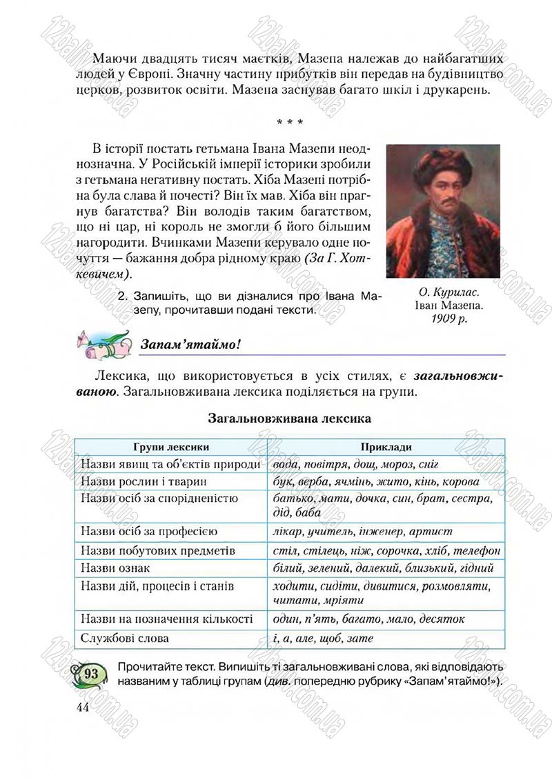 Сторінка 44 - Підручник Українська мова 6 клас Єрмоленко 2014 - скачати онлайн