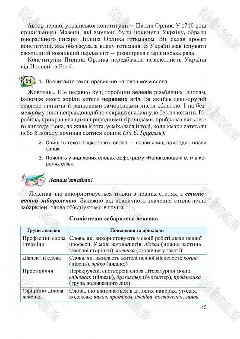 Сторінка 45 - Підручник Українська мова 6 клас Єрмоленко 2014 - скачати онлайн